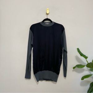 Sonia Rykiel Black and Gray Satin Knit Contrast Long Sleeve Sweater Top